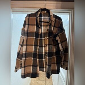 Amazon Women's Plaid Jacket - Black, Brown, Cream